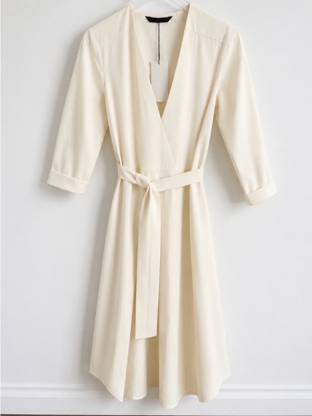 Zara Poplin Cotton Blend Midi Dress Cream Belted Minimalist Cottagecore, XS NWT - Picture 2 of 7